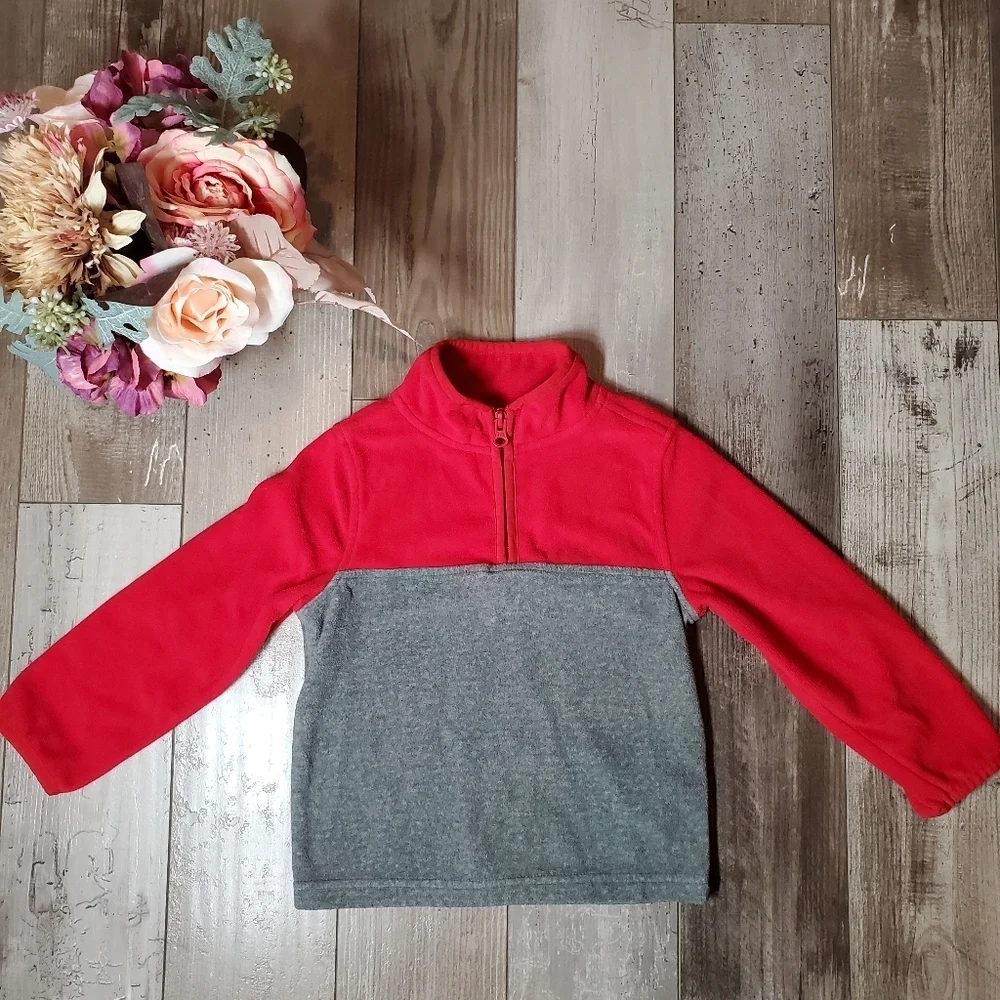 OshKosh B'gosh Red and Gray Microfleece Half Zip Pullover Size 3T Toddler Boy